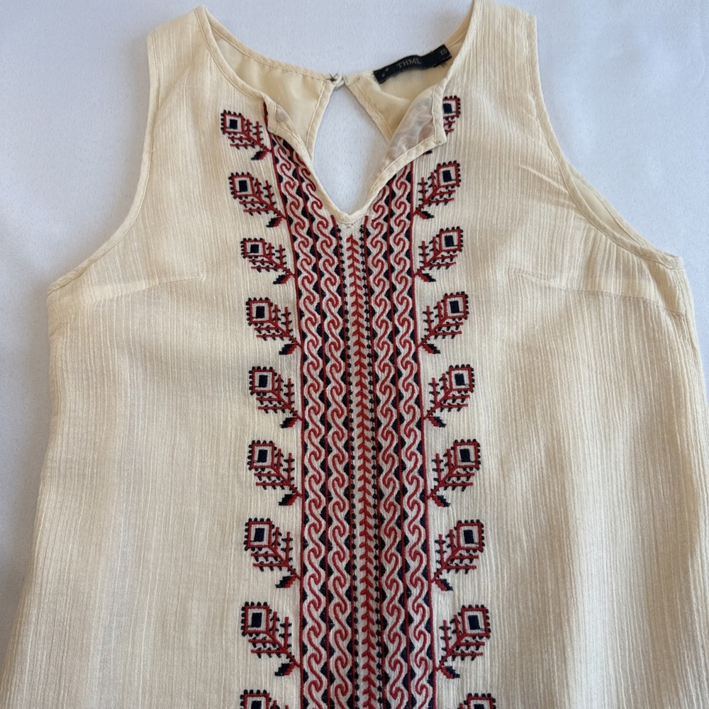 THML Dress XS Embroidered Boho Summer Casual‎ Women's Mini Keyhole Back Lined
